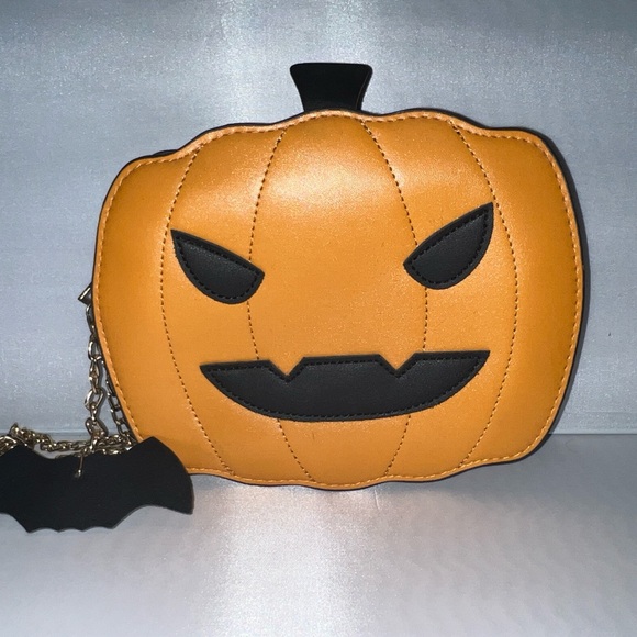 Handbags - Pumpkin-Shaped Orange Bag with Black Accents